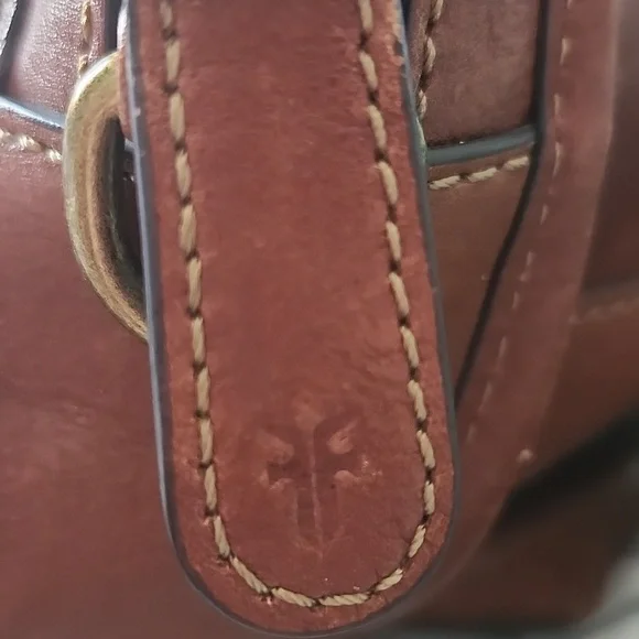 FRYE Melissa Dark Brown CognacDomed Leather Satchel Bag Double Rolled Handles - Picture 11 of 13